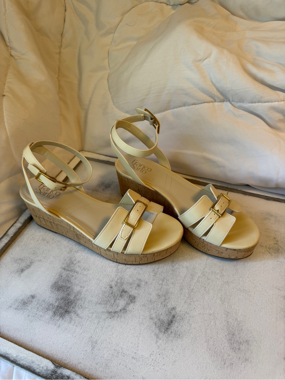Franco Sarto Cream Ankle-Strap Buckle Sandals - Picture 3 of 7